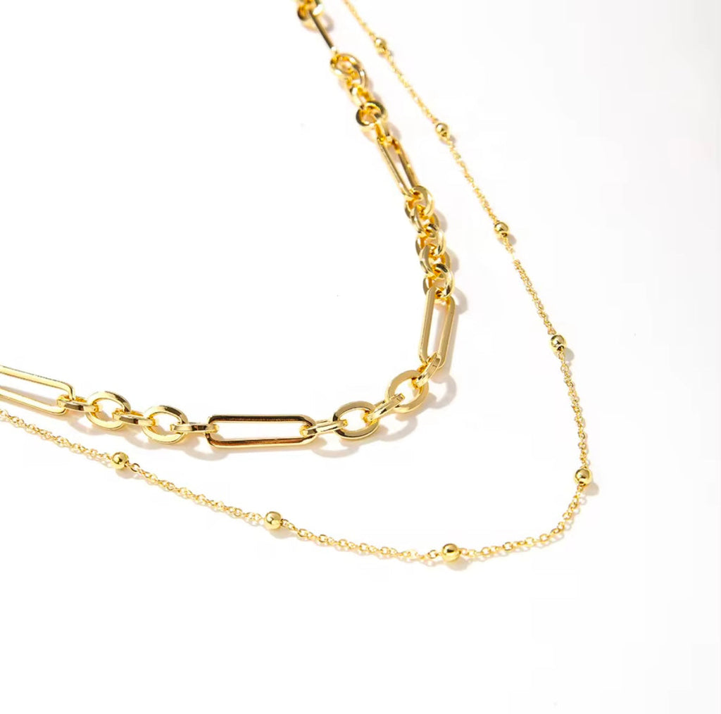 Double Layered Necklace - Mixed Link 18k