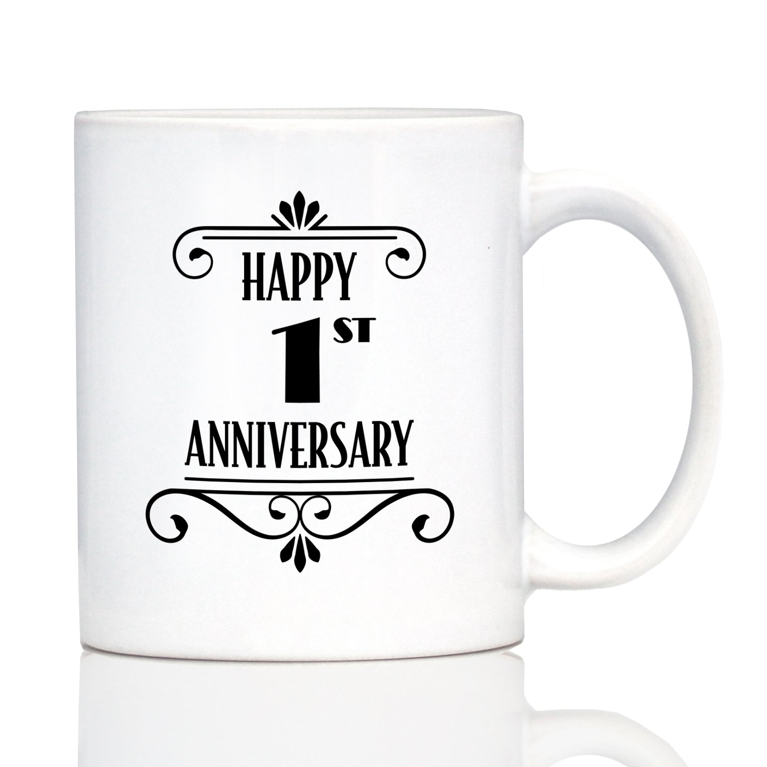 Happy 1st Anniversary Coffee Mug Gifts 1 Year Anniversary Art Deco Party Decor White Ceramic Coffee Cup