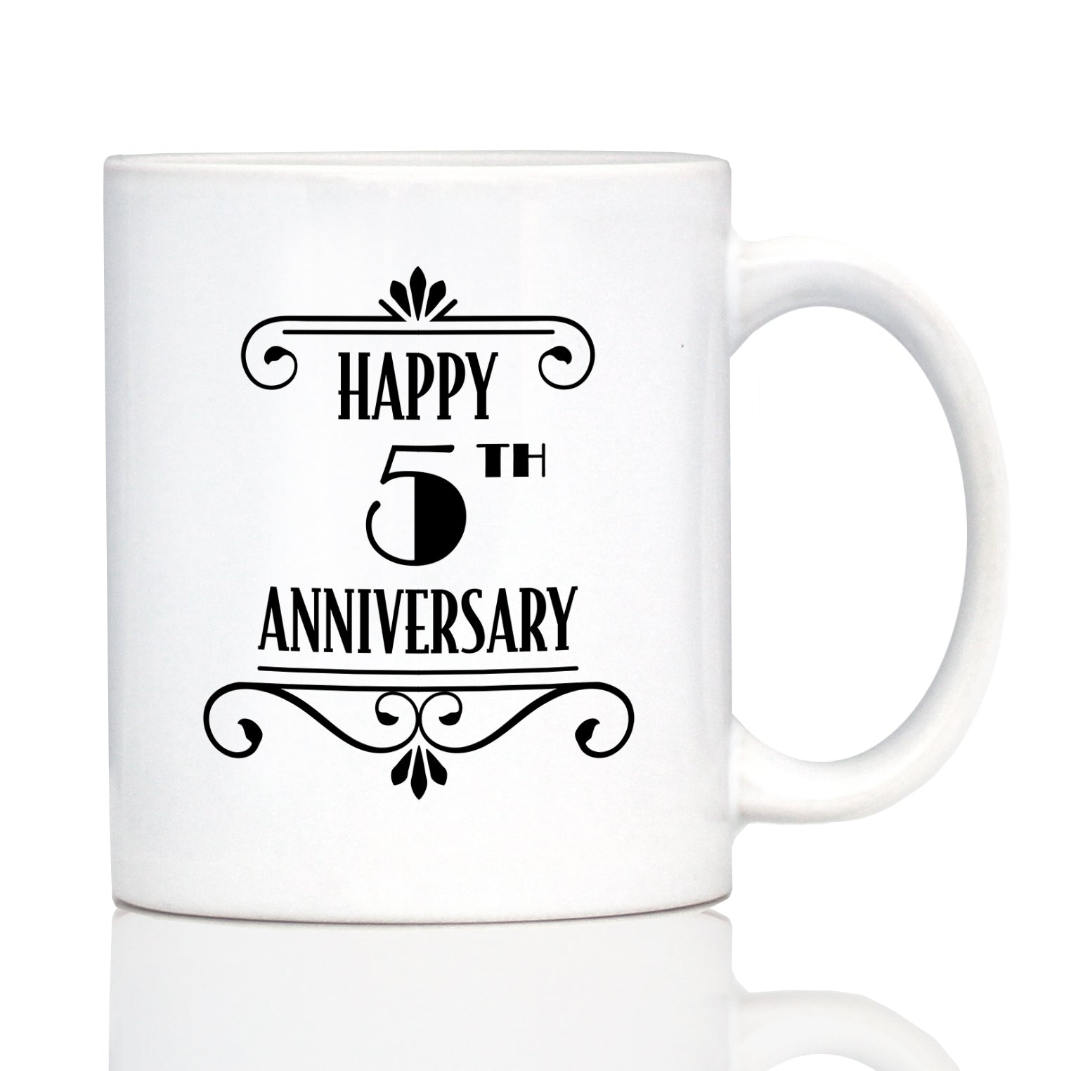 Happy 5th Anniversary Coffee Mug Gifts 5 Year Anniversary Art Deco Party Decor White Ceramic Coffee Cup