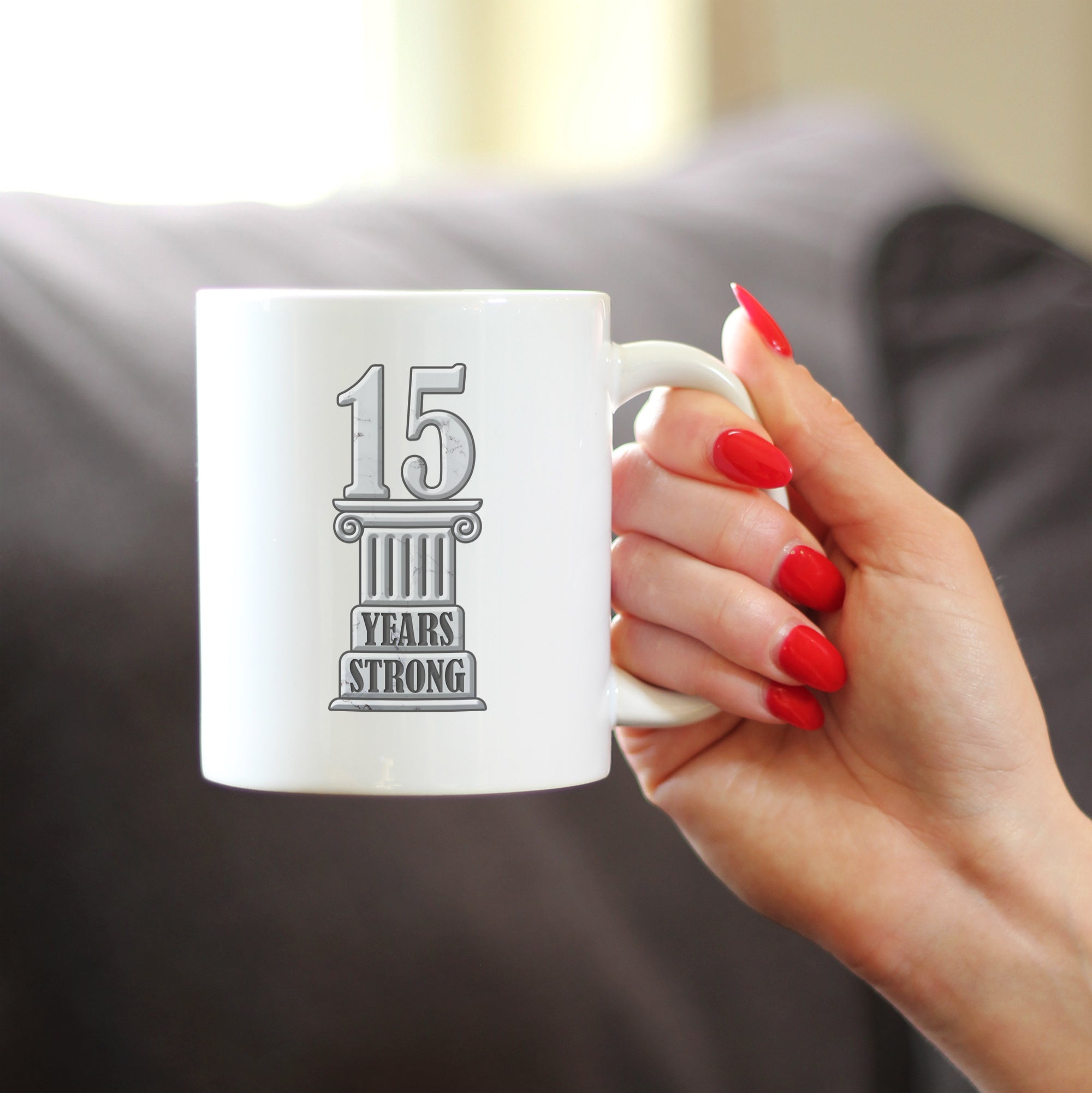 15 Years Strong Coffee Mug Gifts 15th Anniversary Party Decor White Ceramic Coffee Cup