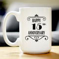 Happy 15th Anniversary Coffee Mug Gifts 15 Year Anniversary Art Deco Party Decor White Ceramic Coffee Cup
