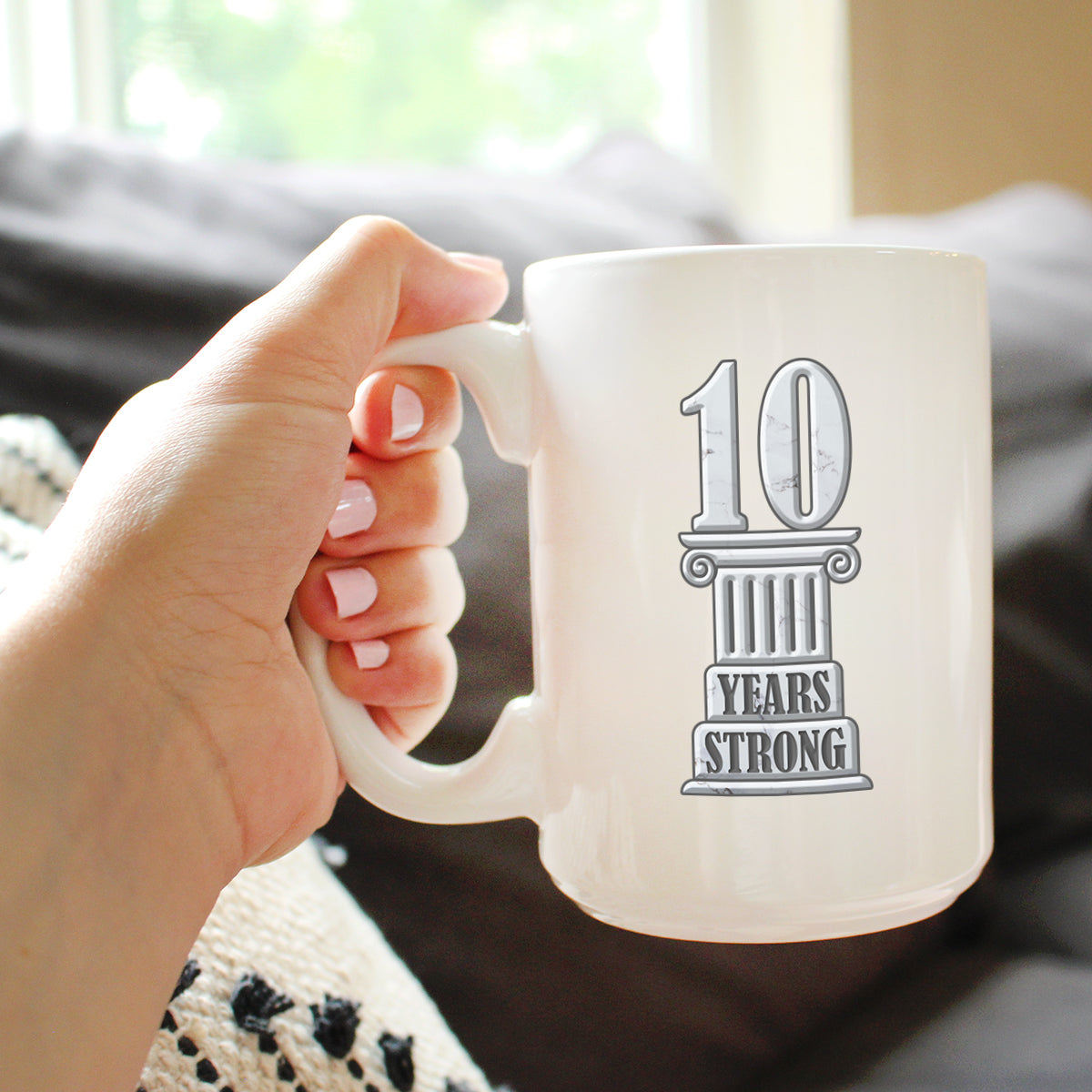 10 Years Strong Coffee Mug Gifts 10th Anniversary Party Decor White Ceramic Coffee Cup