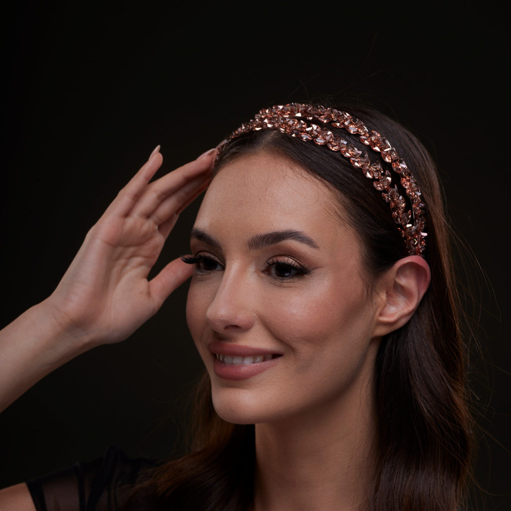 Rose Gold  Crystal Beaded Hairband