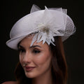 White Bridal Hat with Sculpted Flower