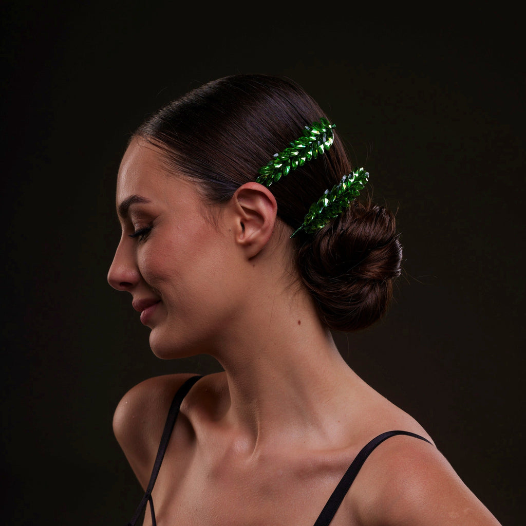Elegant Green Crystal 2-Piece Hair Comb Set