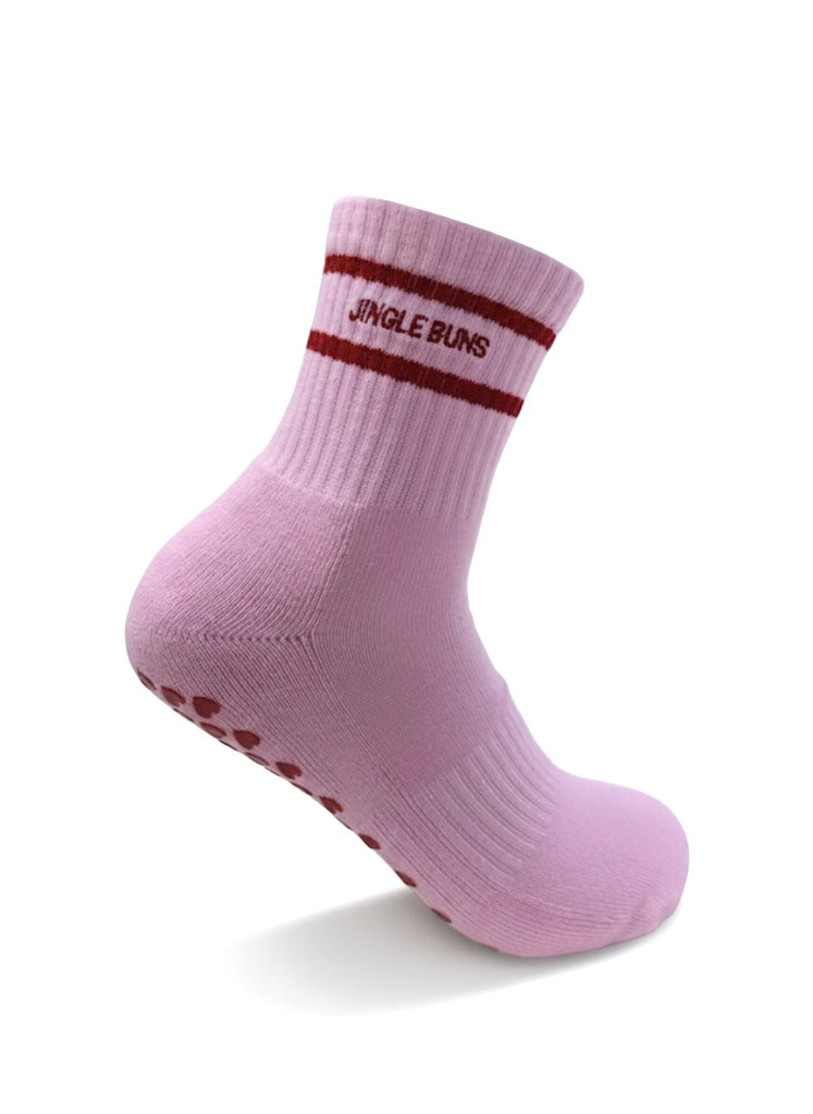 💕 JINGLE BUNS – Pink Holiday Grip Crew Socks