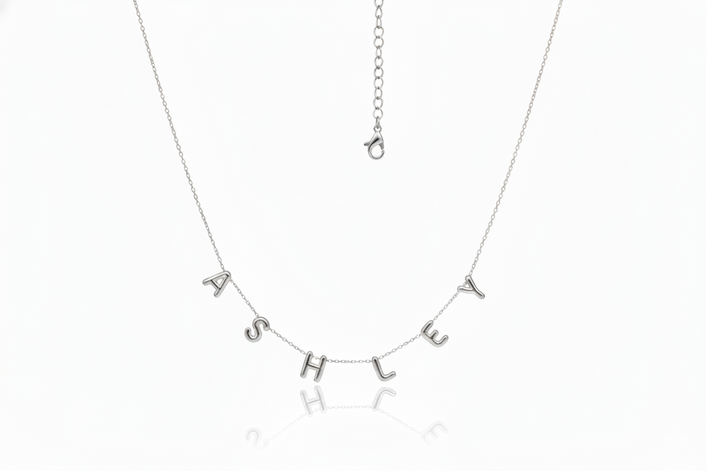 Personalized Bubble Letter Name Necklace in 925 Sterling Silver