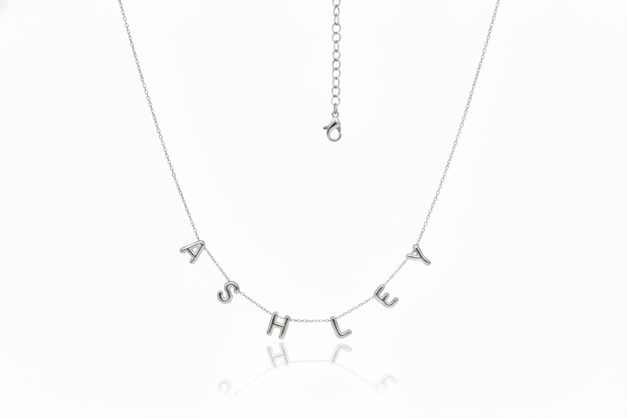 Personalized Bubble Letter Name Necklace in 925 Sterling Silver