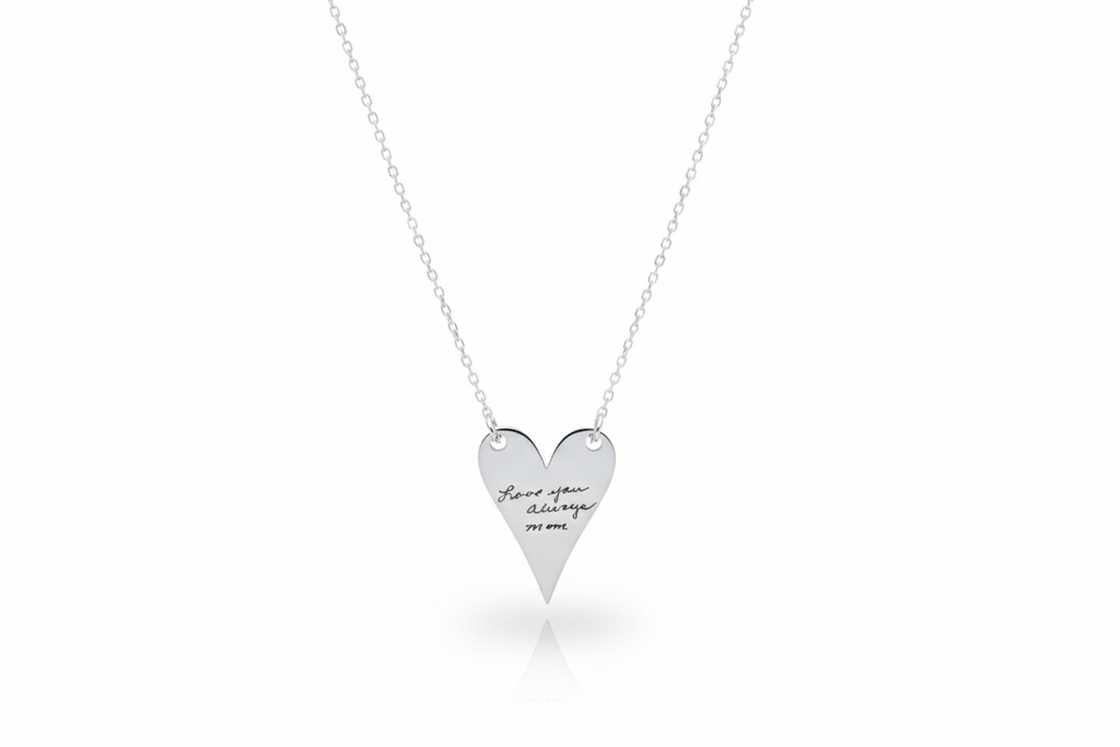 Actual Handwriting Engraving Heartfelt Grace Minimalist Heart Necklace in  925 Sterling Silver