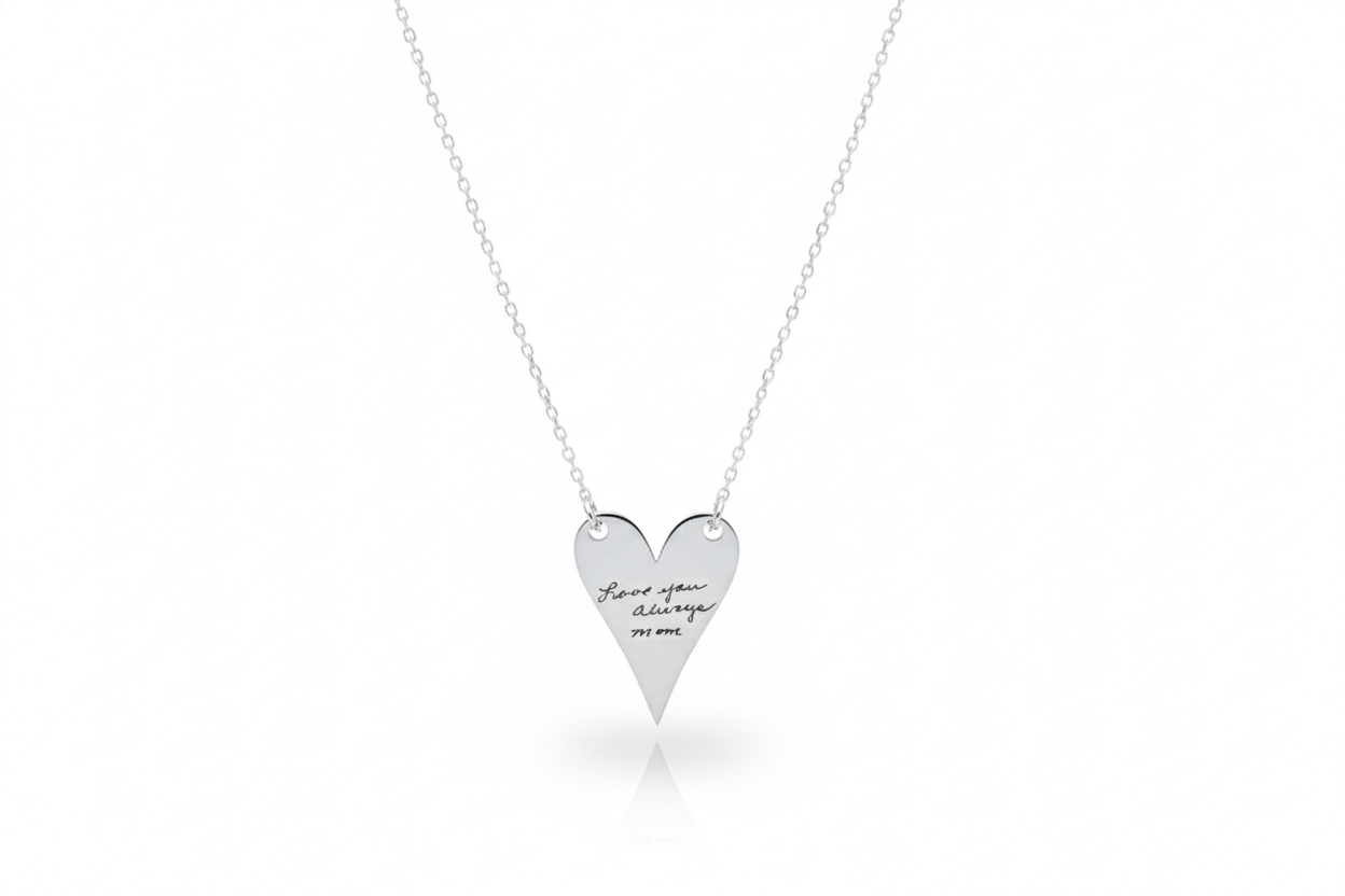 Actual Handwriting Engraving Heartfelt Grace Minimalist Heart Necklace in  925 Sterling Silver