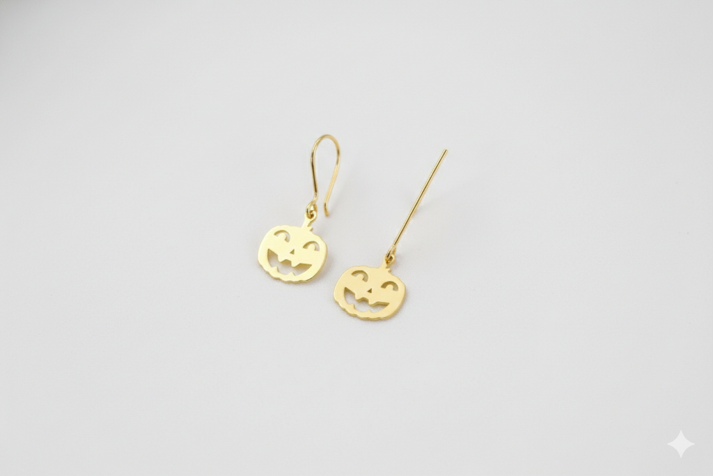 Silver Pumpkin Dangle Earrings - Whimsical Charms for Spooky Style