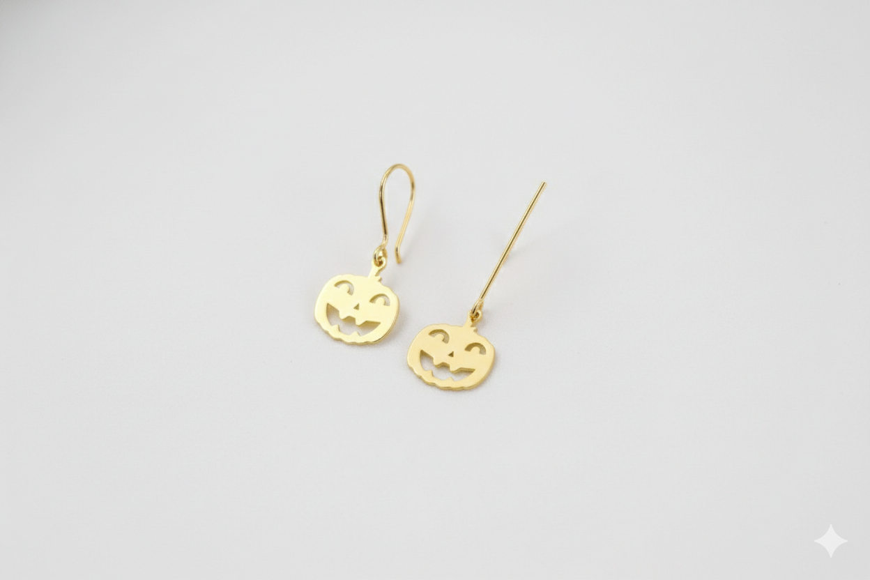 Silver Pumpkin Dangle Earrings - Whimsical Charms for Spooky Style