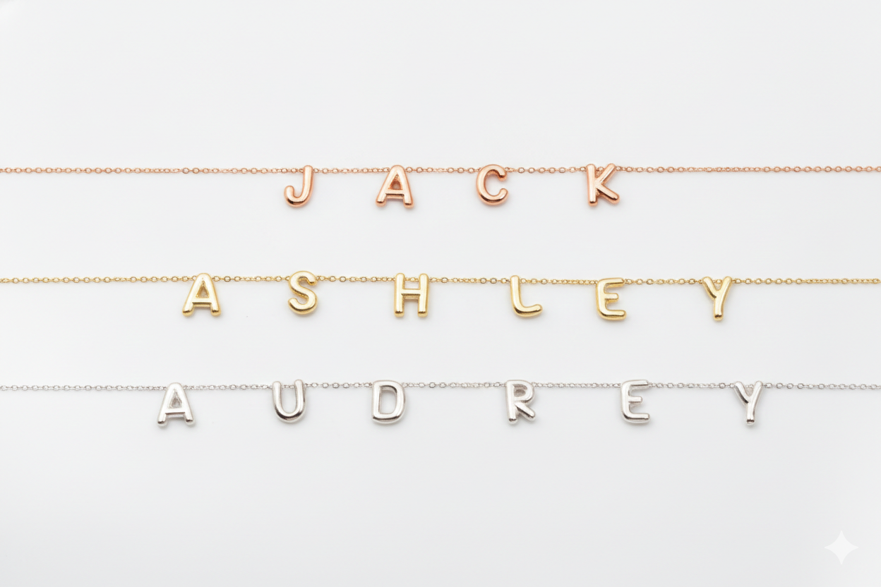 Personalized Bubble Letter Name Necklace in 925 Sterling Silver