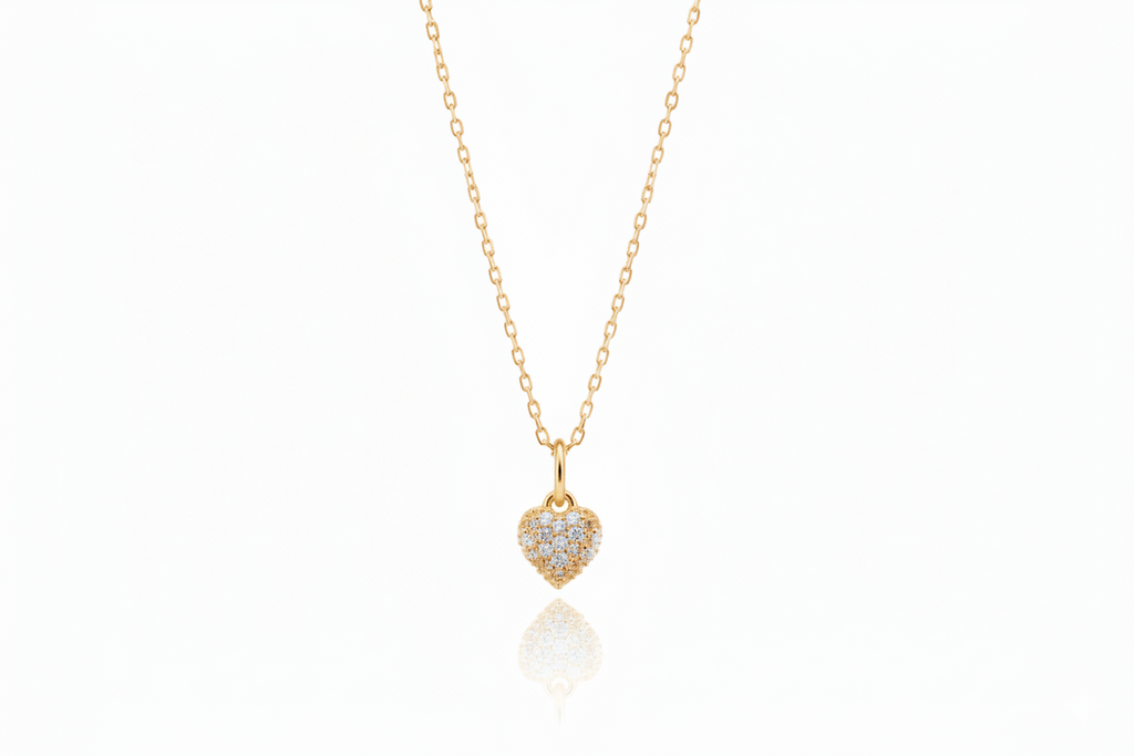 Heart Charm Necklace with Sparkling CZ Diamonds in 925 Sterling Silver