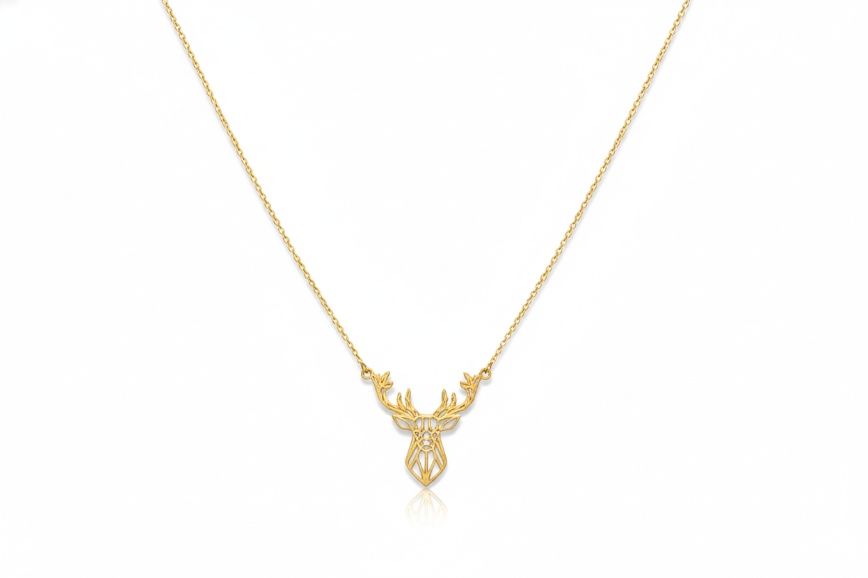 Sterling Silver Deer Origami Necklace - Chic Geometric Pendant for Nature Lovers