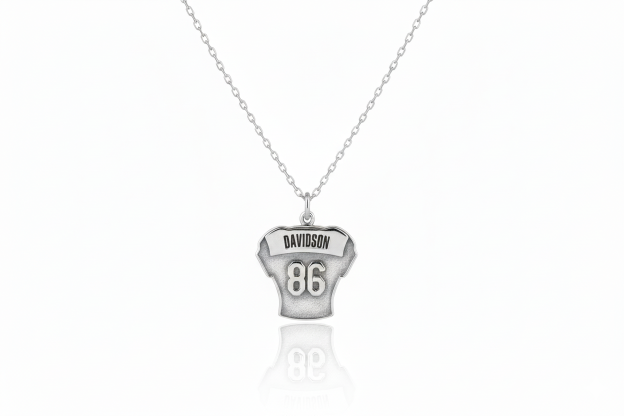 Personalized Sterling Silver Football Jersey Necklace