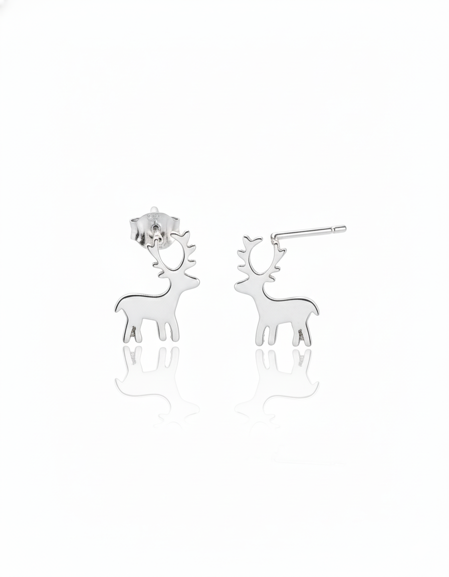 Deerly Loved Sterling Silver Stud Earrings – Festive Reindeer Charm