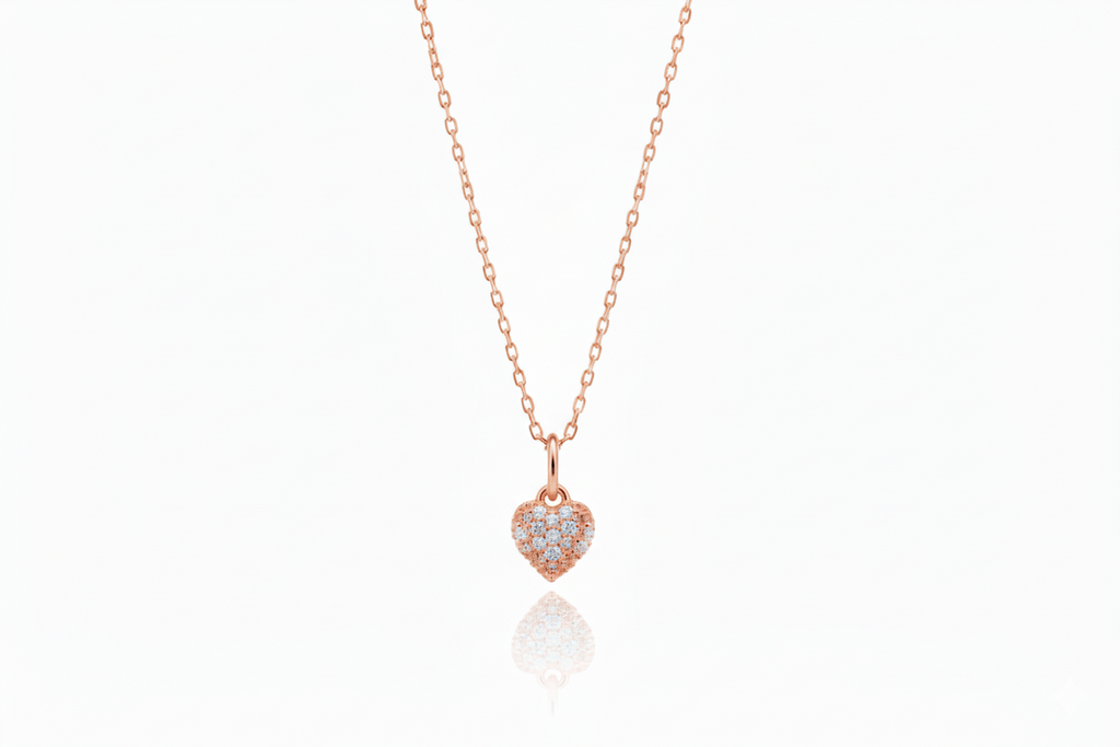 Heart Charm Necklace with Sparkling CZ Diamonds in 925 Sterling Silver