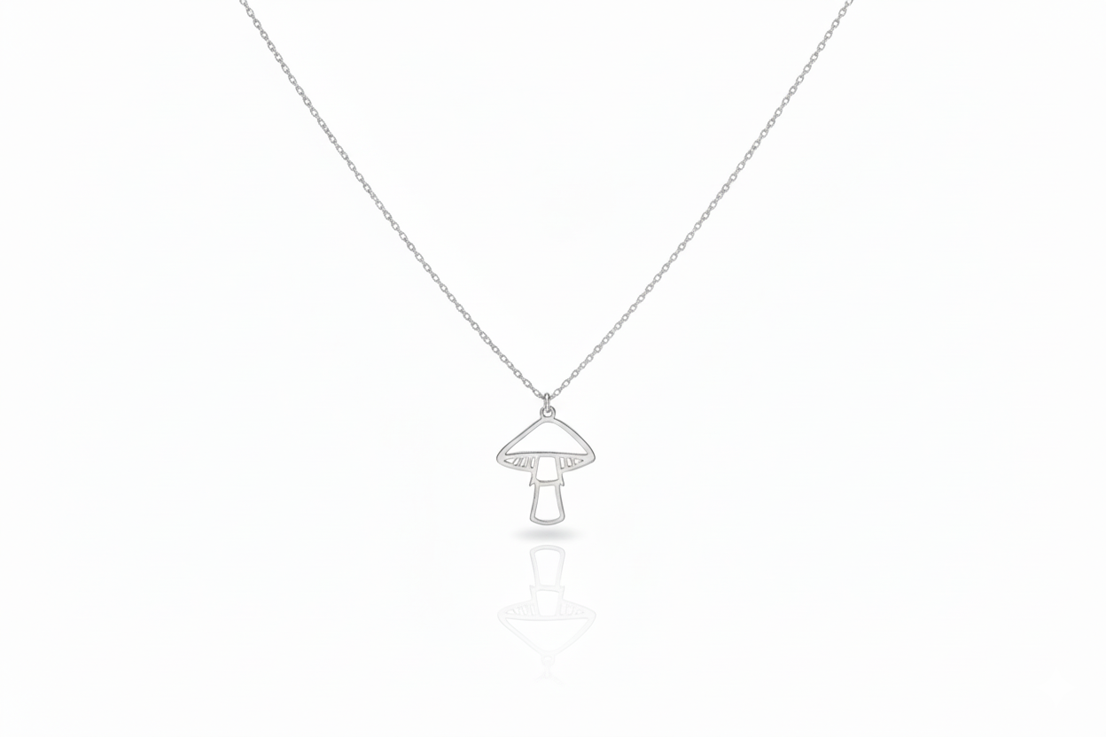 Silver Dainty Minimalist Mushroom Charm Necklace