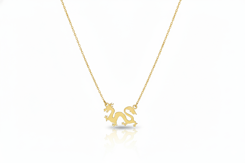 14K Gold Dragon Necklace - Bold Chinese Astrology Charm for Good Luck & Inspiration