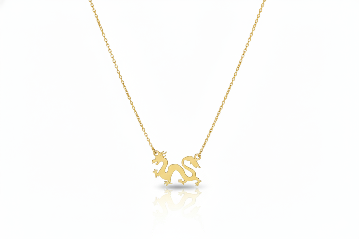 14K Gold Dragon Necklace - Bold Chinese Astrology Charm for Good Luck & Inspiration