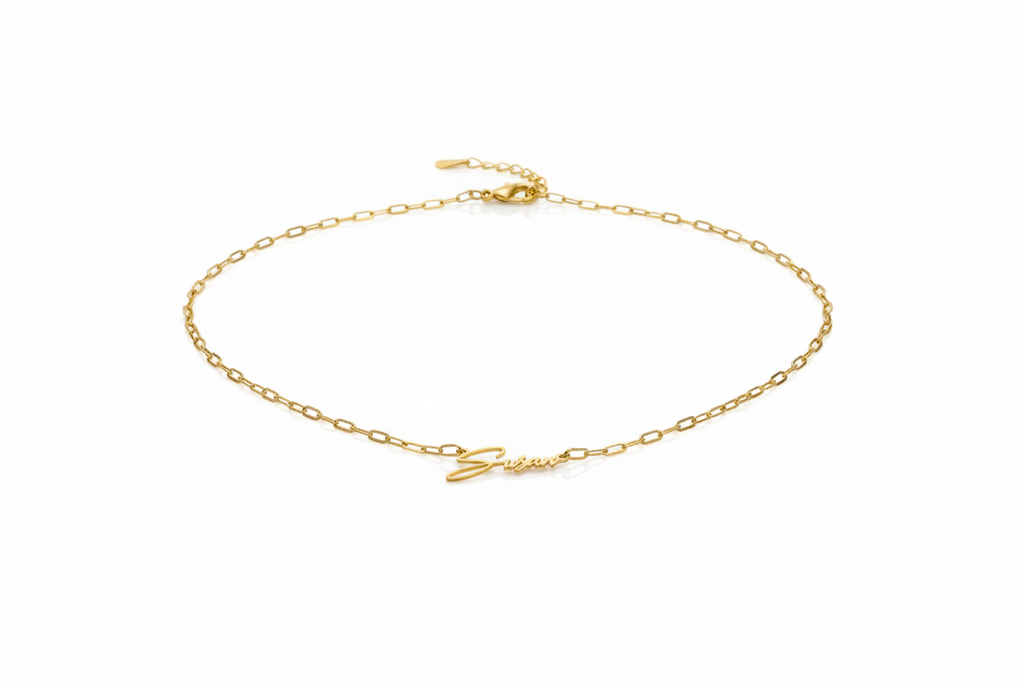 14K Gold Paper Clip Name Necklace - Elegant Sterling Silver Link Chain