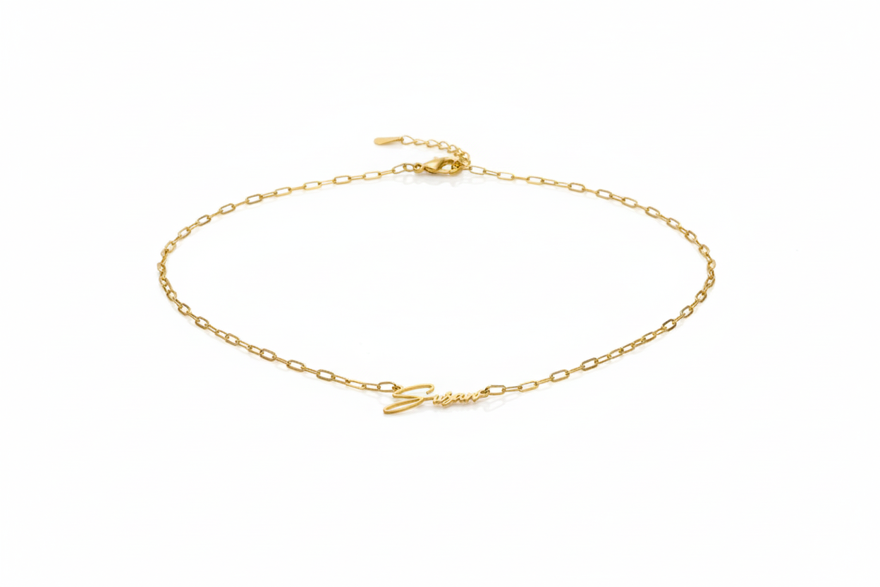 14K Gold Paper Clip Name Necklace - Elegant Sterling Silver Link Chain