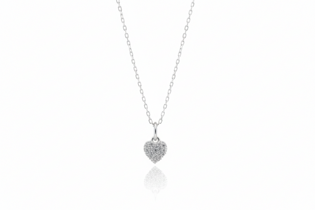 Heart Charm Necklace with Sparkling CZ Diamonds in 925 Sterling Silver