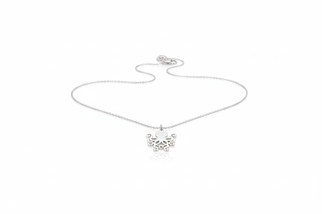 Sterling Silver Octopus Necklace - Unique Marine Jewelry