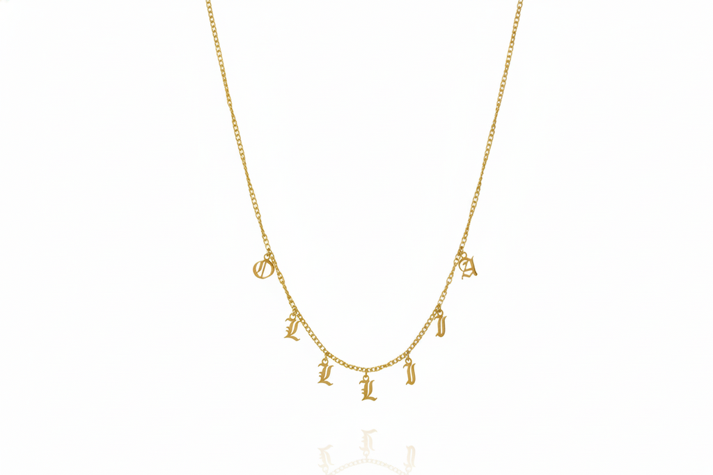 Personalized Name Necklace - Dangle Gothic Old English Design