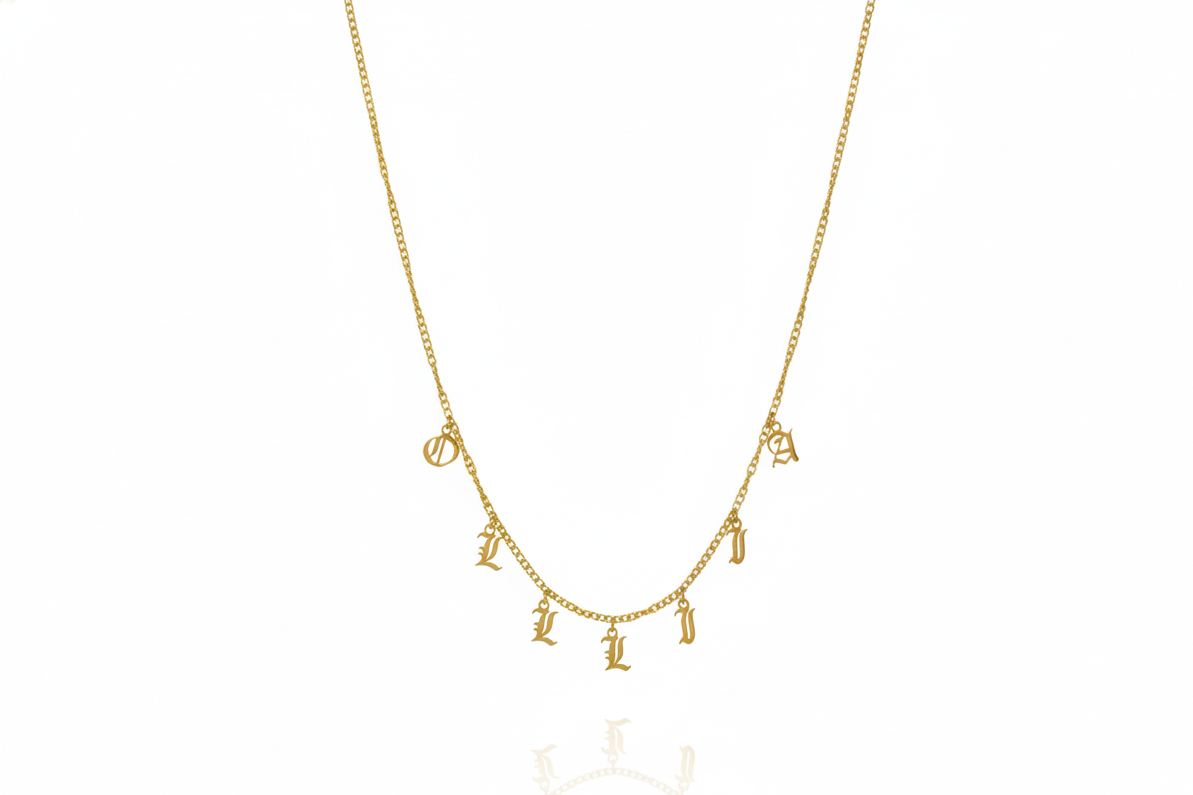 Personalized Name Necklace - Dangle Gothic Old English Design