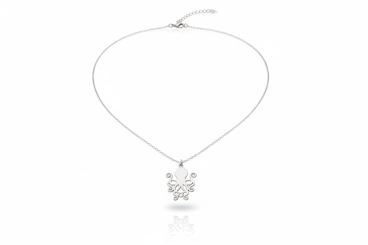 Sterling Silver Octopus Necklace - Unique Marine Jewelry