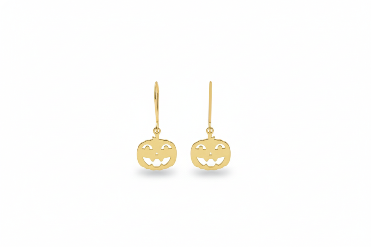 Silver Pumpkin Dangle Earrings - Whimsical Charms for Spooky Style