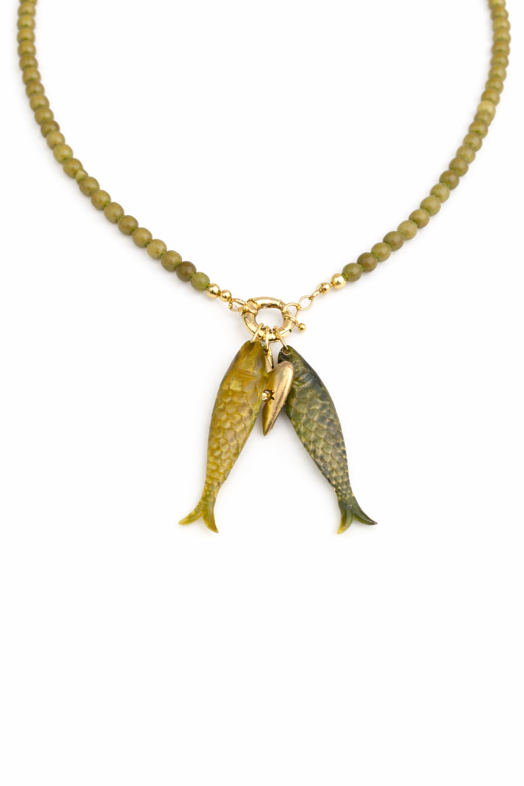 Olive Twin Fish Necklace