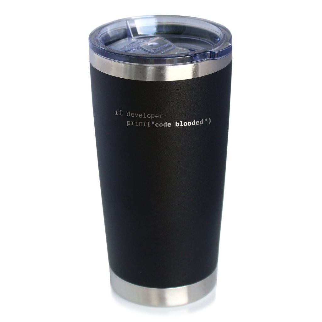 Code Blooded Insulated Coffee Tumbler with Sliding Lid Funny Tech Gifts for Programmer, Coder & Computer Geeks 20oz Stainless Steel Tumbler