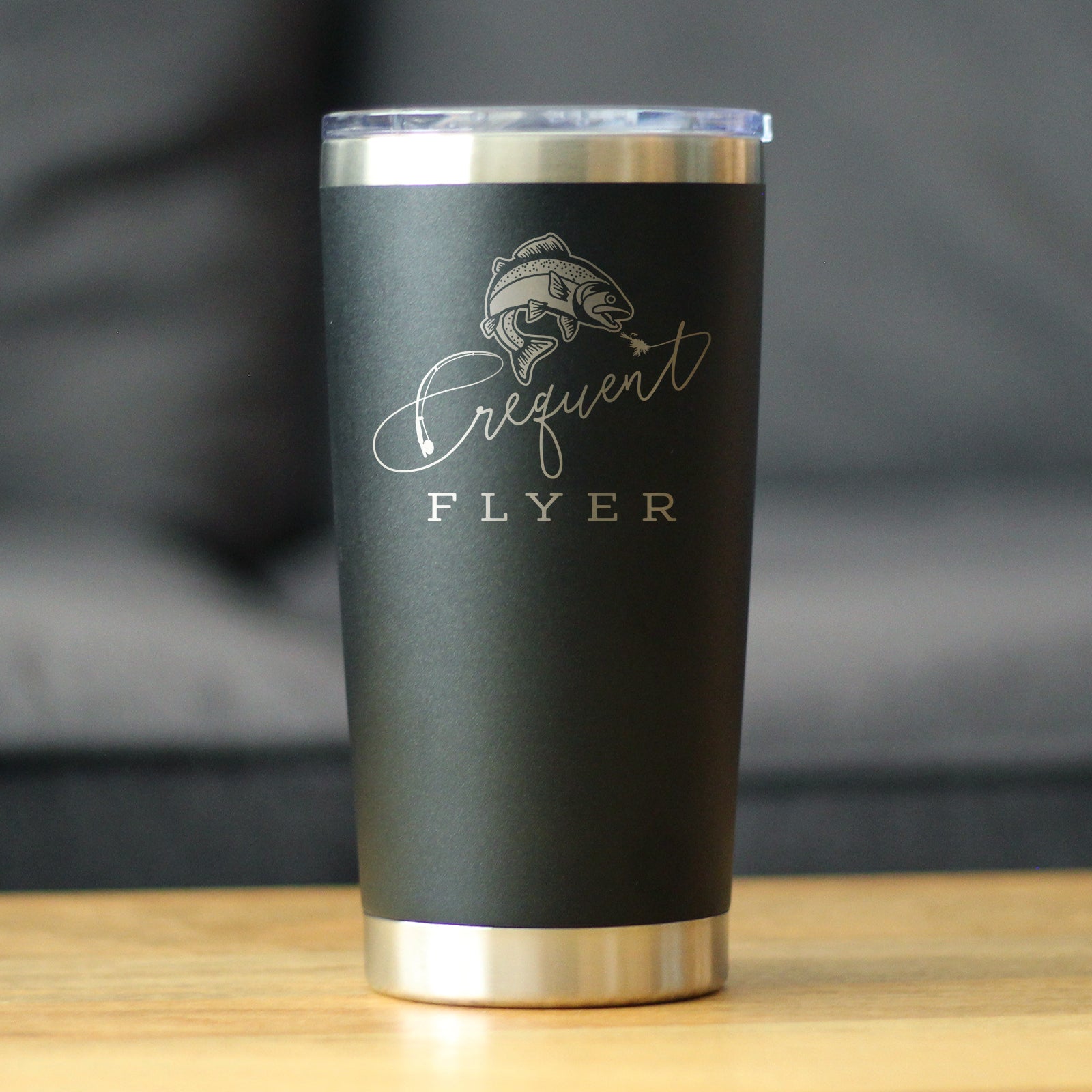 Frequent Flyer Insulated Coffee Tumbler with Sliding Lid Fly Fishing Accessories and Gifts 20oz Stainless Steel Tumbler