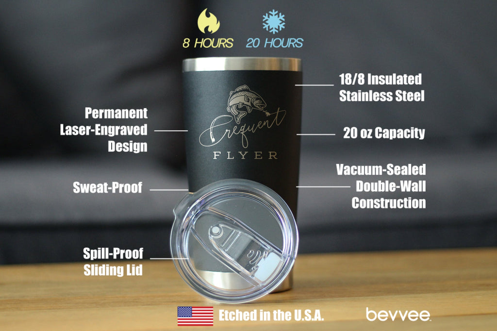 Frequent Flyer Insulated Coffee Tumbler with Sliding Lid Fly Fishing Accessories and Gifts 20oz Stainless Steel Tumbler