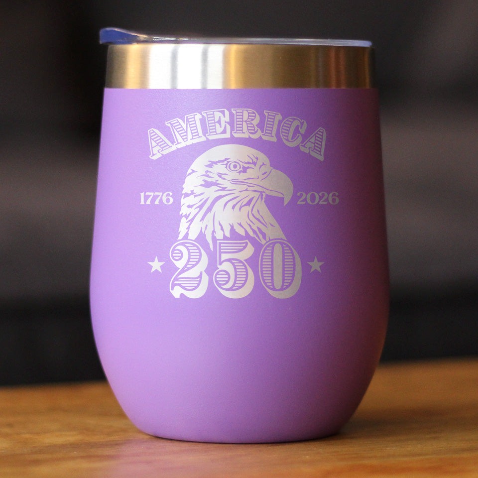 America 250th Anniversary Insulated Wine Tumbler with Sliding Lid America 250 Merchandise Etched in USA 12oz Stainless Steel Tumbler