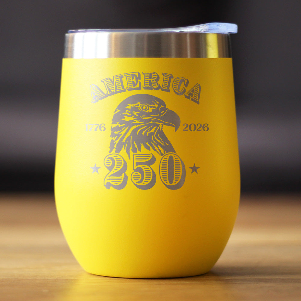 America 250th Anniversary Insulated Wine Tumbler with Sliding Lid America 250 Merchandise Etched in USA 12oz Stainless Steel Tumbler