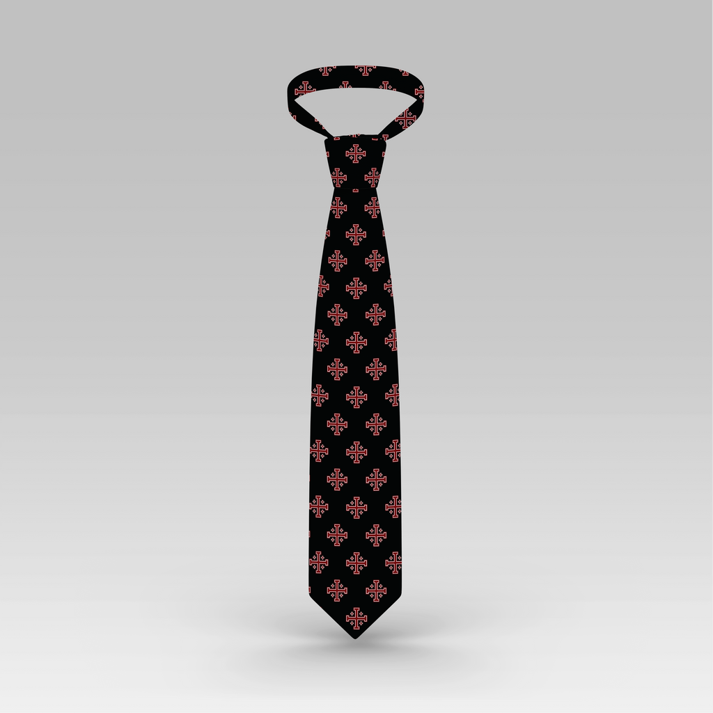Red Jerusalem Cross with White Accents Necktie