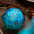 Massive Sea Green Teal Liquid Core 95MM Chonk Handmade Resin Dice And Box