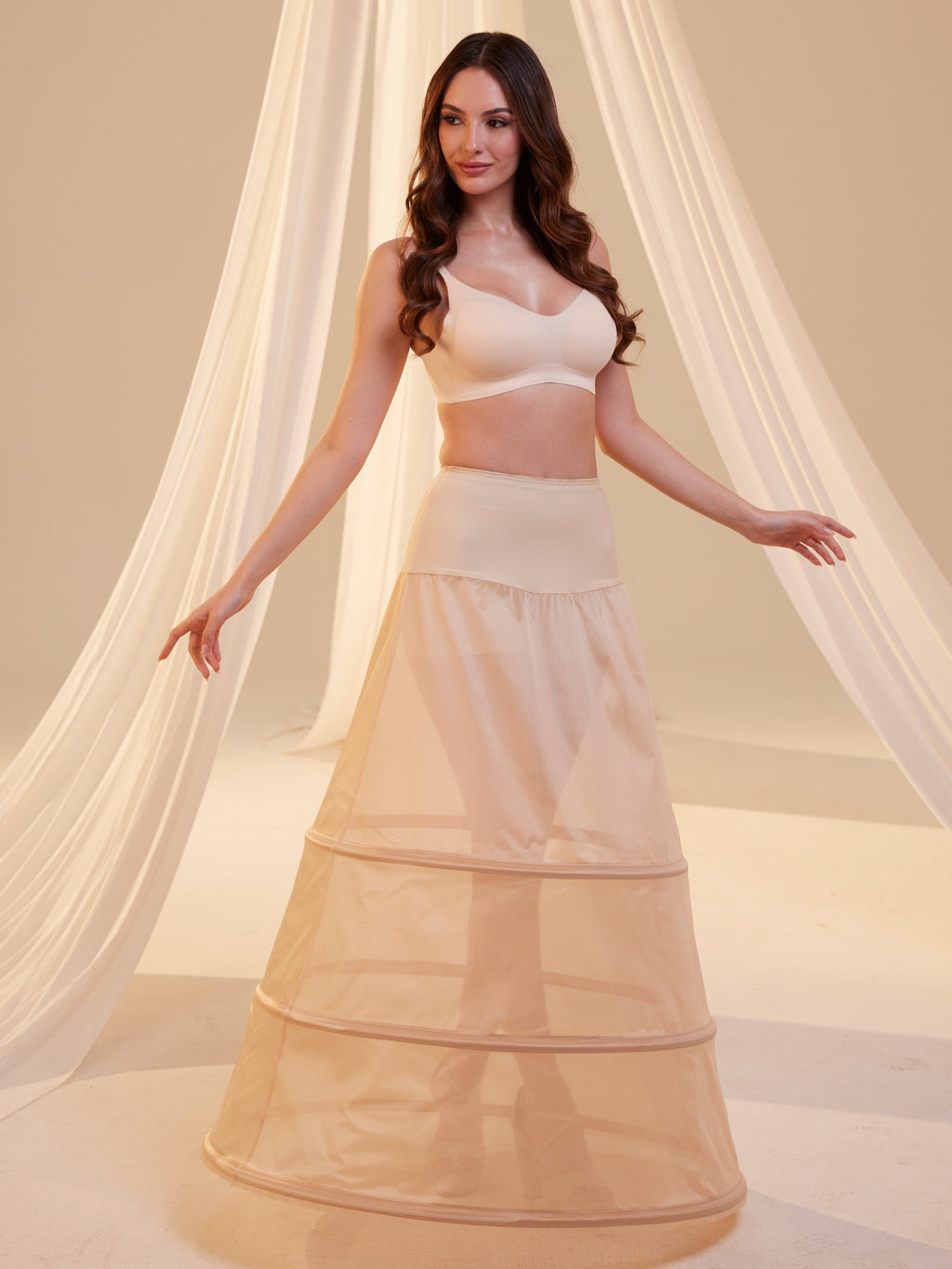 Nude A-Line Wedding Dress Petticoat , 3 Hoops & Waist Corsage
