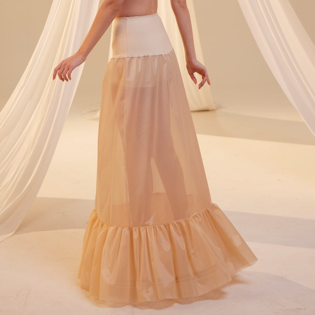 Nude Mermaid Petticoat Skirt  with  Waist Corsage  , Bridal Crinoline Slip
