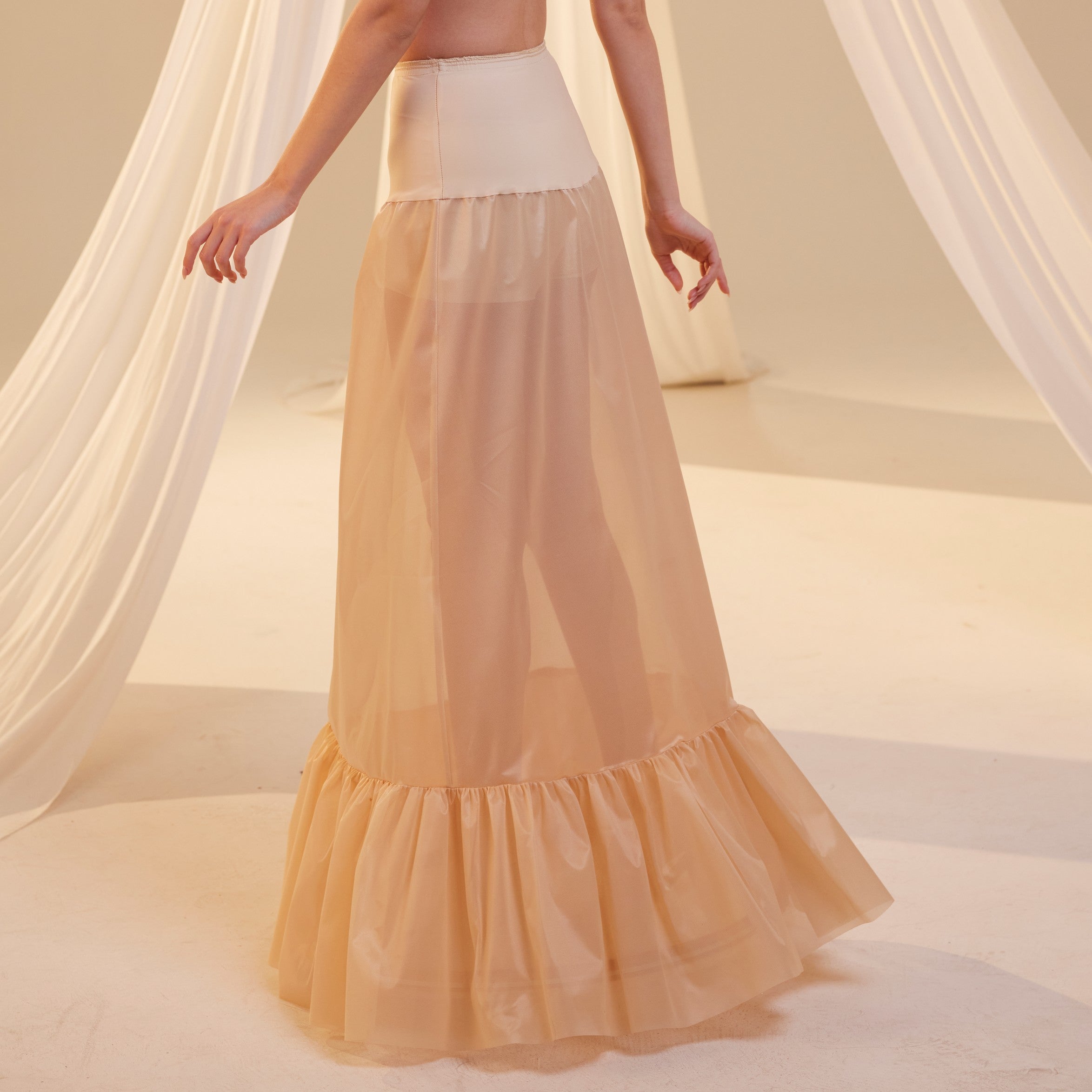 Nude Mermaid Petticoat Skirt  with  Waist Corsage  , Bridal Crinoline Slip