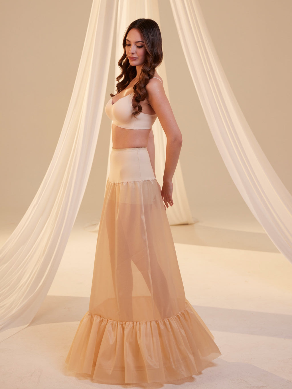Nude Mermaid Petticoat Skirt  with  Waist Corsage  , Bridal Crinoline Slip