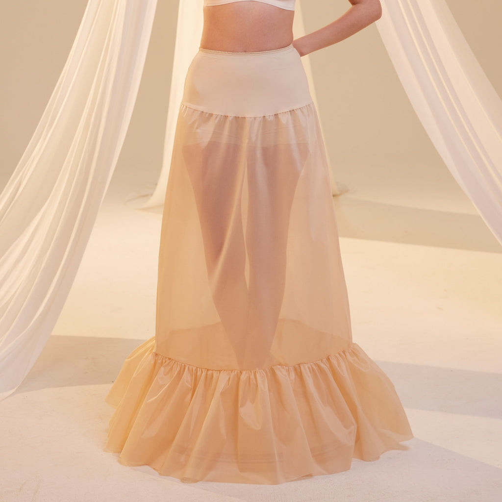 Nude Mermaid Petticoat Skirt  with  Waist Corsage  , Bridal Crinoline Slip