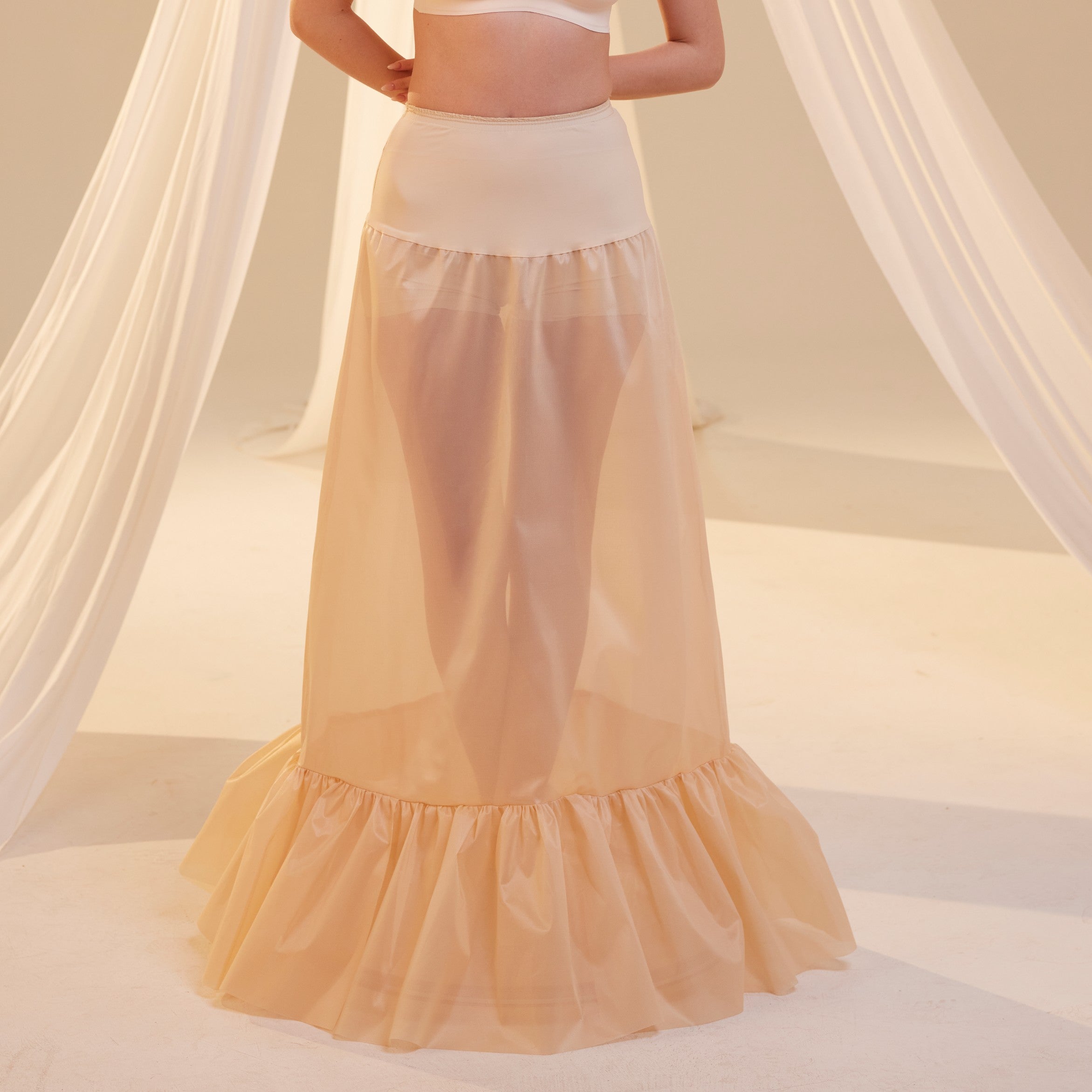 Nude Mermaid Petticoat Skirt  with  Waist Corsage  , Bridal Crinoline Slip