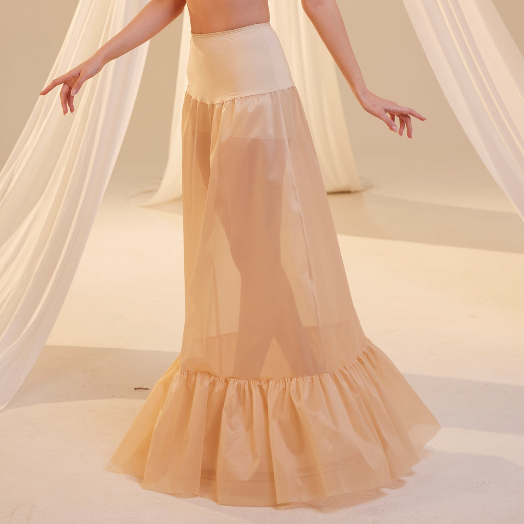 Nude Mermaid Petticoat Skirt  with  Waist Corsage  , Bridal Crinoline Slip
