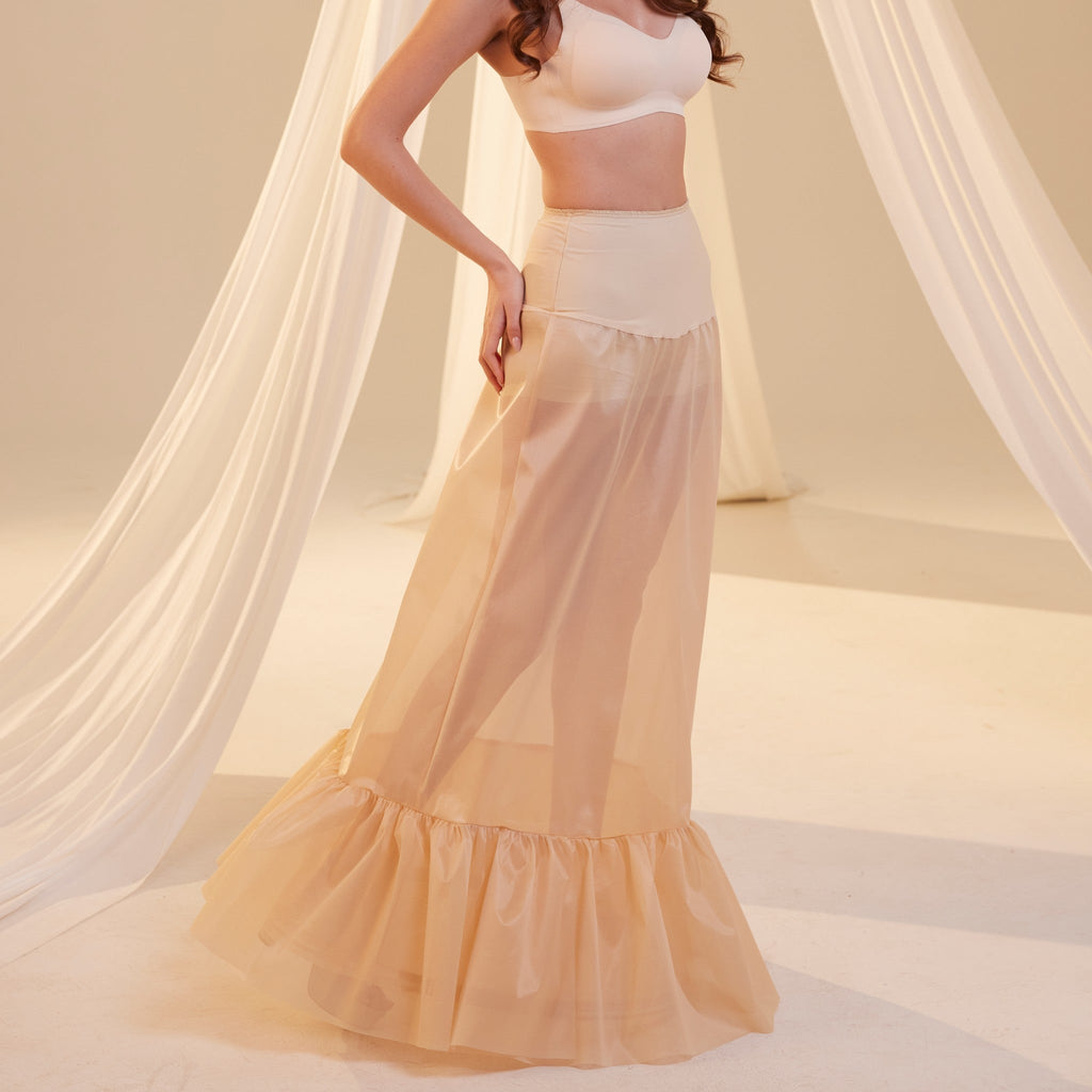 Nude Mermaid Petticoat Skirt  with  Waist Corsage  , Bridal Crinoline Slip