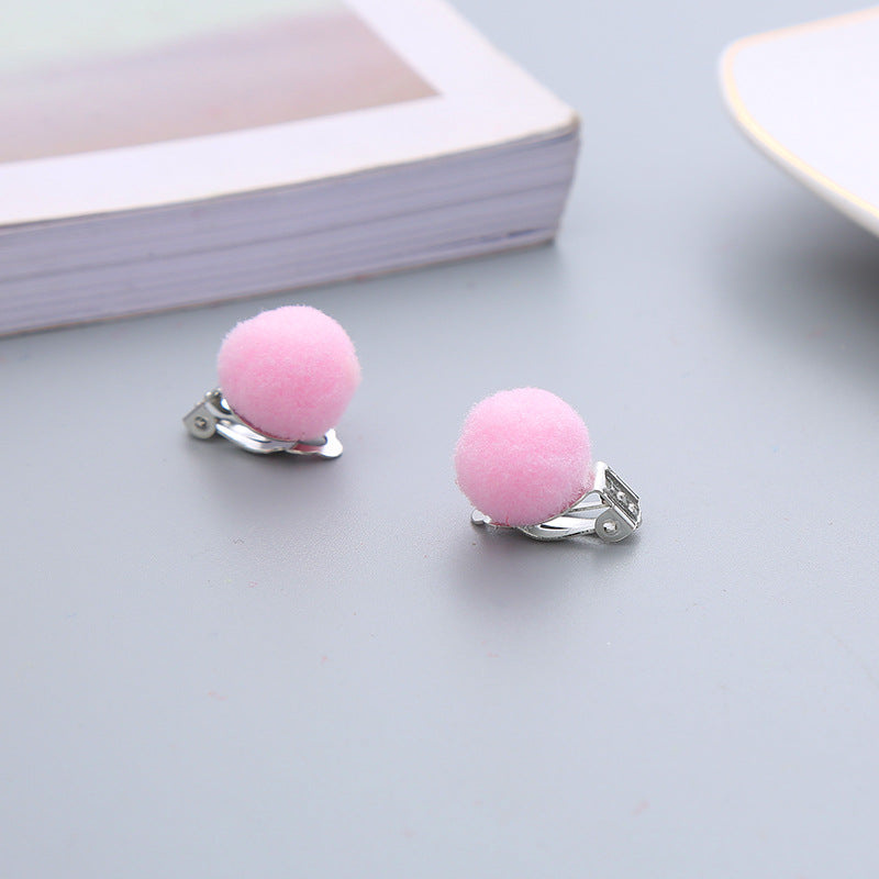 Pair Candy Color Korean Cute Wool Ball Ear Clip